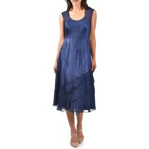 NEW Komarov Beaded Charmeuse & Chiffon Tiered Cocktail Dress, Large